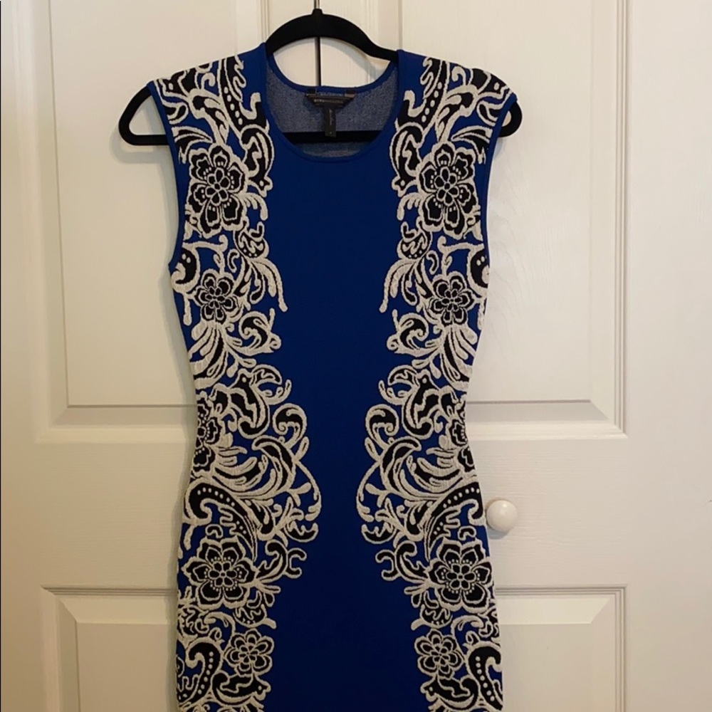 BCBG spandex dress - beautiful blue black & white